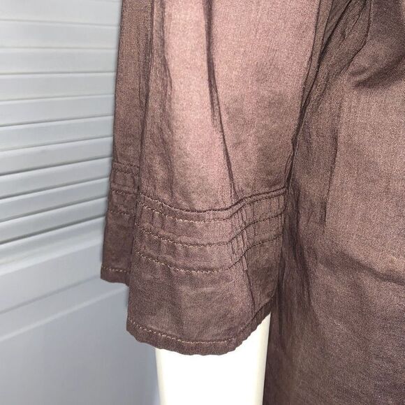 Vintage Brown Semi Sheer Cotton Prairie Boho Tunic Top 1X - Picture 7 of 13